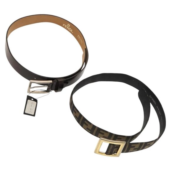 FENDI Zucca Canvas Belt Leather Canvas 2Set Brown Dark Brown Auth bs25284 - Picture 1 of 13